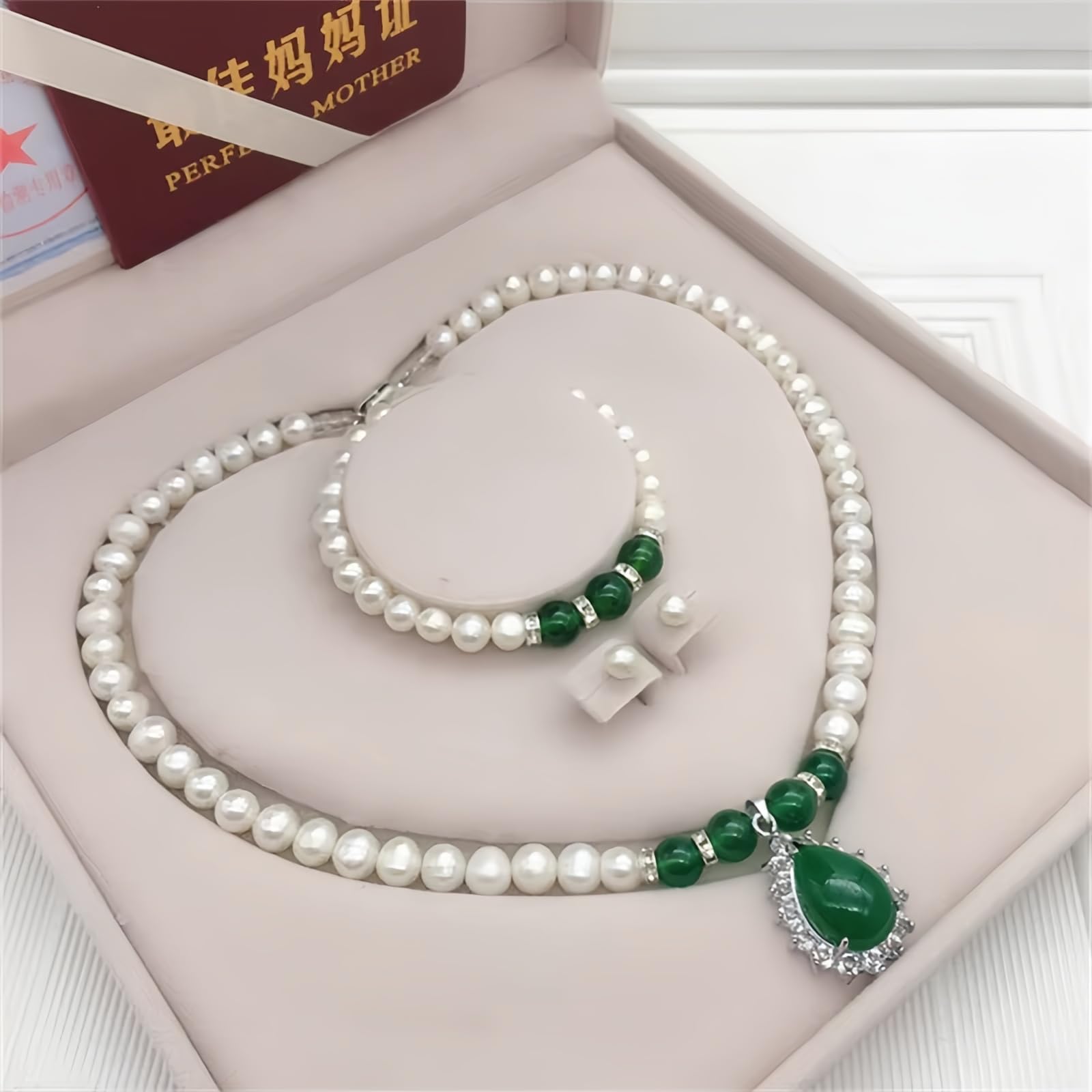 MASTOP Collana di perle coltivate d'acqua dolce Set di bracciali e orecchini include splendido braccialetto e orecchini gioielli per donne gioielli di perle 4 pezzi/set di perle