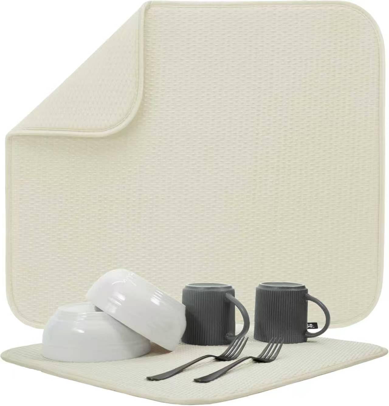 Microfibre Dish Drying Mats Super Absorbent Drying mat for Dishes Super Absorbent 40cm x 46cm 2 Pack (Khaki 2 Pack, 40 x 46 cm)