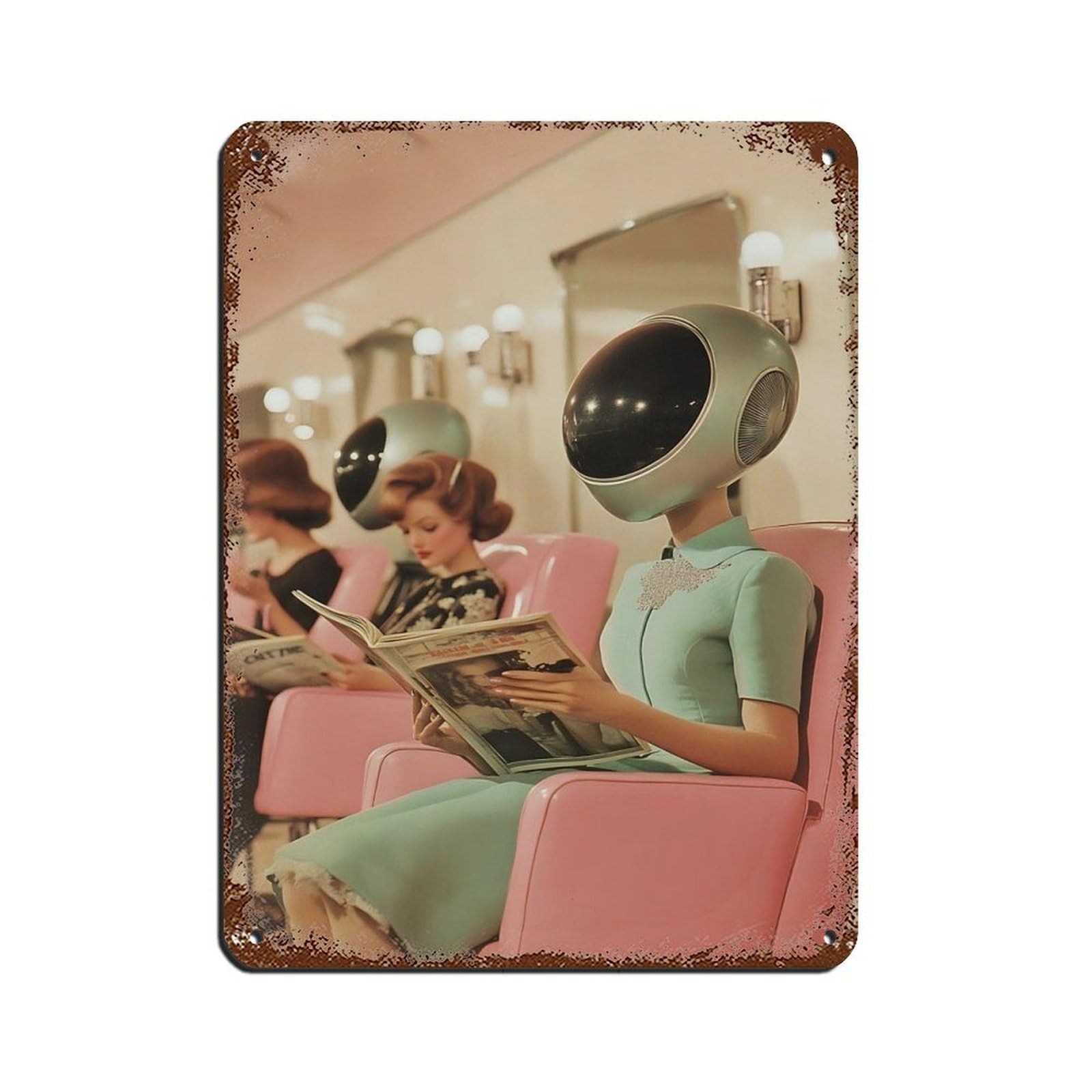 Retro Futuristic Salon Art Retro Poster Metal Tin Sign Chic Art Retro Iron Painting Bar People Cave Cafe Family Garage Poster Wall Decoration 12x16inch(30x40cm)