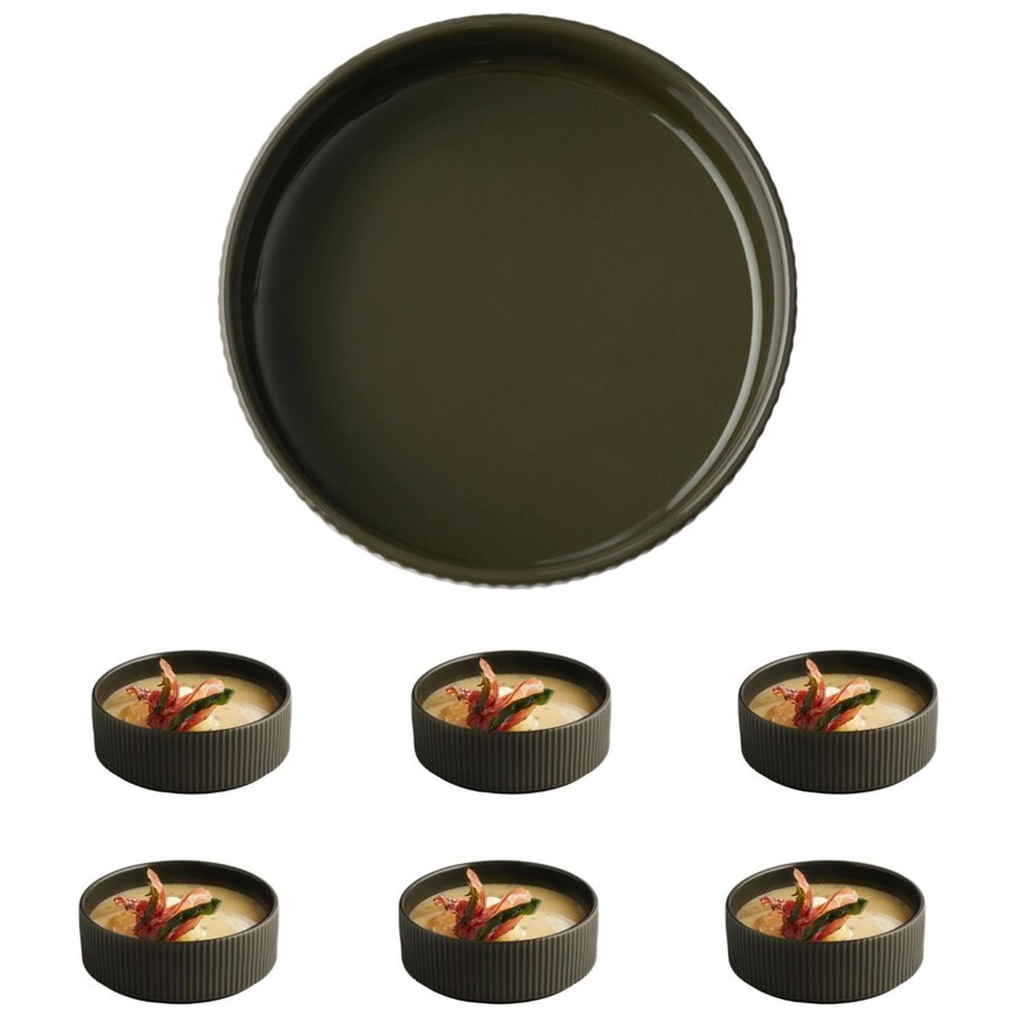 APS The Grid 19075 Bowl Porcelain Mud Brown Diameter 16 cm 550 ml Stackable Set of 6