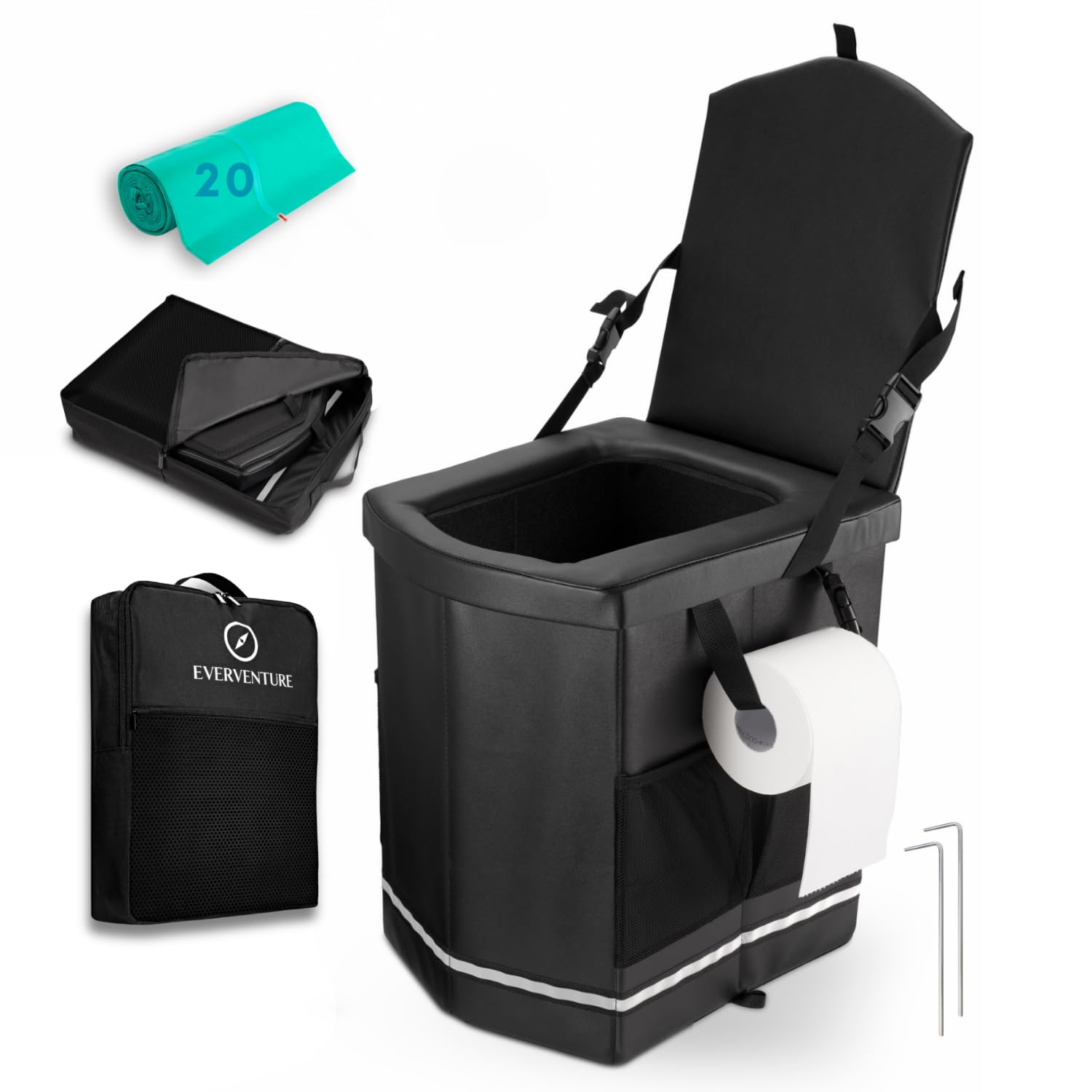 Photo 1 of XL Portable Toilet for Adults - Extra Strong, Compact Portable Toilet for Camping with 20 Compostable bags, Portable Potty for Travel, Van Life, Truck, Bedside Commode, Festival, Camping Essentials