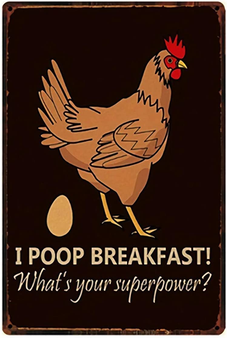 Haosensix Funny Chicken Metal Tin Sign I Poop Breakfast Retro Wall Decor Farmhouse Parlor Bathroom Art Toilet Poster Painting 12x16 Inch