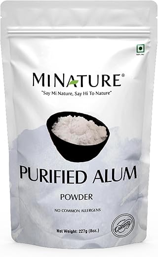 Purified Alum powder ( Potassium Alum Powder )(phitkari) by mi nature | 227g( 8 oz) ( 0.5 lb) | 100% Only Alum powder | Nothing added