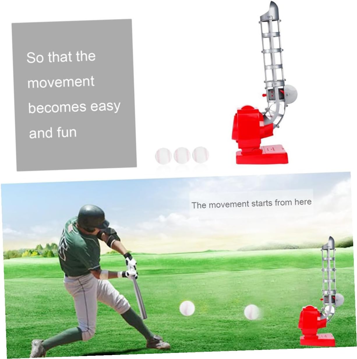 Automatic Baseball Pitching Machine for Outdoor Training with Bat and Safe Balls Portable Baseball Trainer Tool for Skill Practice No Battery Needed