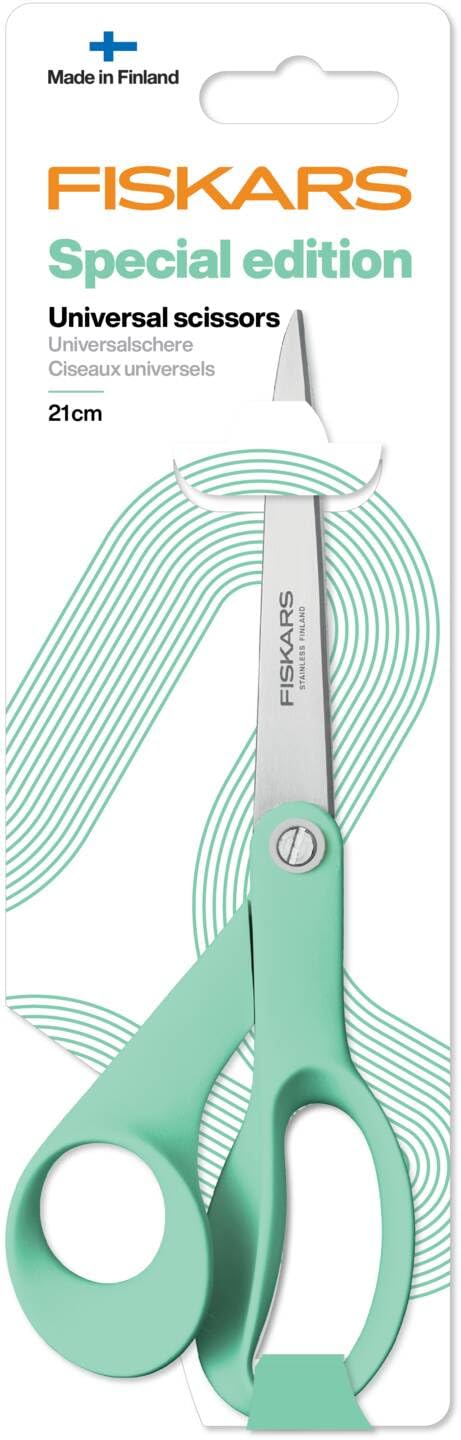 Fiskars Inspiration Ciseaux Universels de 21 cm, Fabriqués en Finlande | Lames en Acier Inoxydable Affûtées avec Précision, Manche Ergonomique, Lavables au Lave-Vaisselle, Couleur Menthe, 1084003