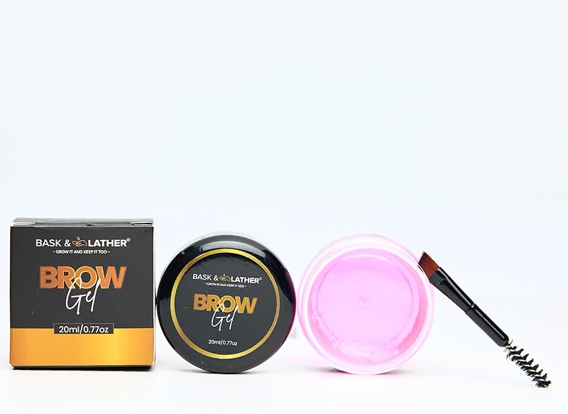 BASK & LATHER Stronghold 24-Hour Brow Gel – Clear Eyebrow Gel with Castor Oil, Argan Oil & Basil Leaf – Flake-Free, Waterproof, Smudge-Proof Eyebrow Setting for Thicker, Fuller Brows, 20mL