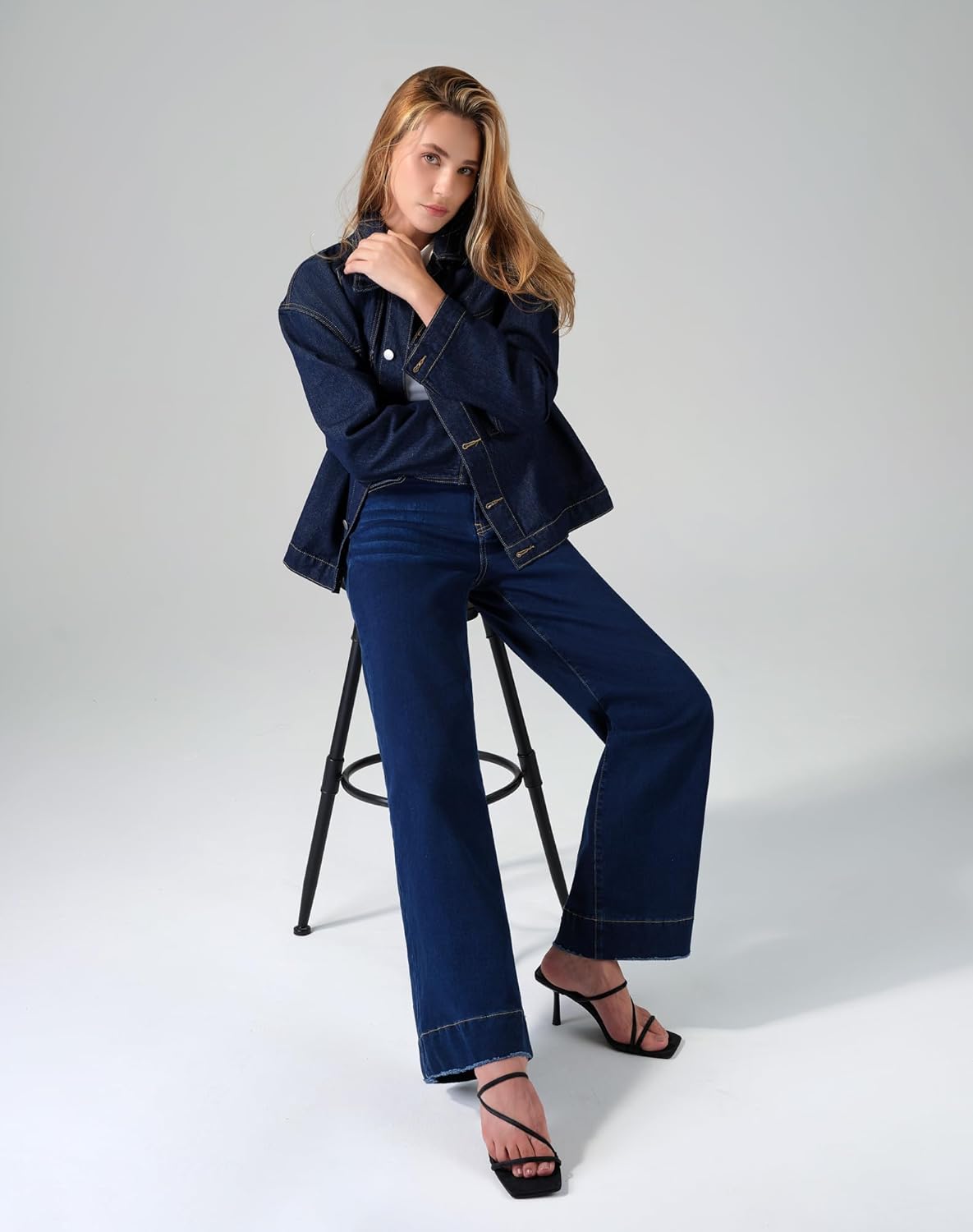 roswear Denim Jacket Coat for Women with Flap Chest Pockets Casual Oversized Jean Jackets - Image 8