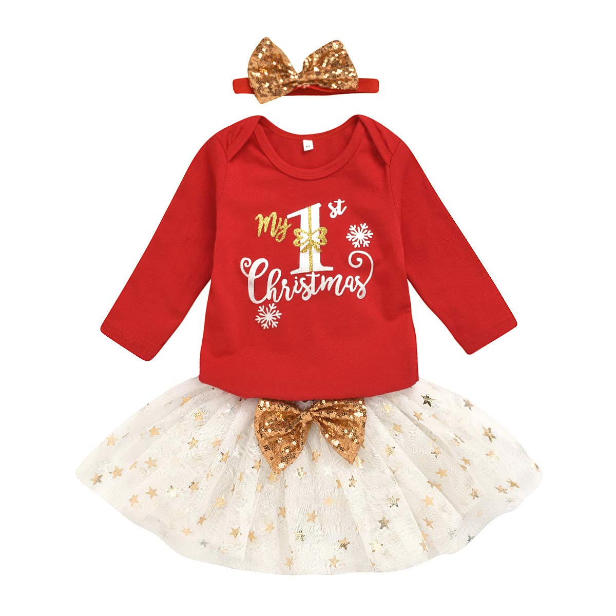 Verve Jelly Neugeborenes Baby Mädchen Weihnachtsoutfits My 1st Christmas Strampler + Tutu Rock + Stirnband 3Pcs Herbst Winter Outfits Xmas