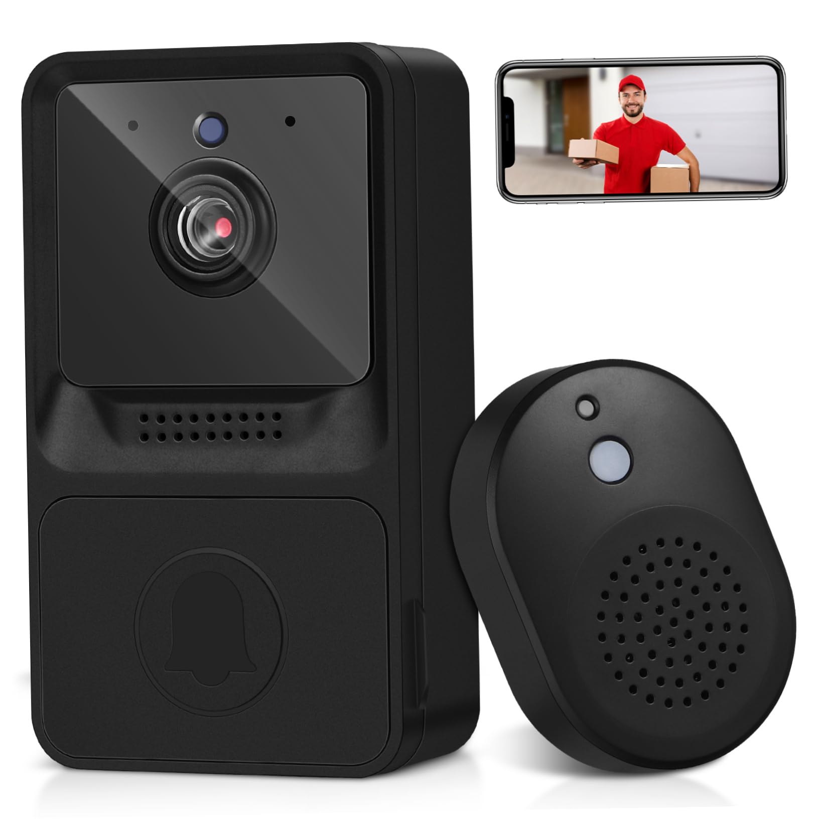Mikikit 3pezzi Campanello Wifi Con Video e Audio Bidirezionale Videocitofono Notturno Smart Per Casa Ufficio e Dormitorio Nero