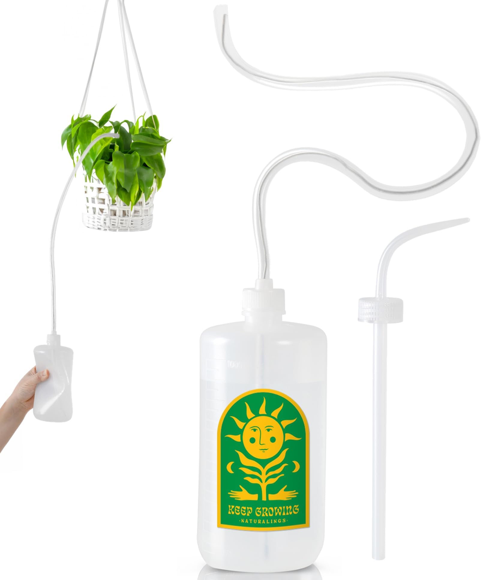 Hanging Plant Waterer - Long Spout, 2 Nozzles - Houseplant, Succulent & Indoor Plants, 1 Liter Bottle