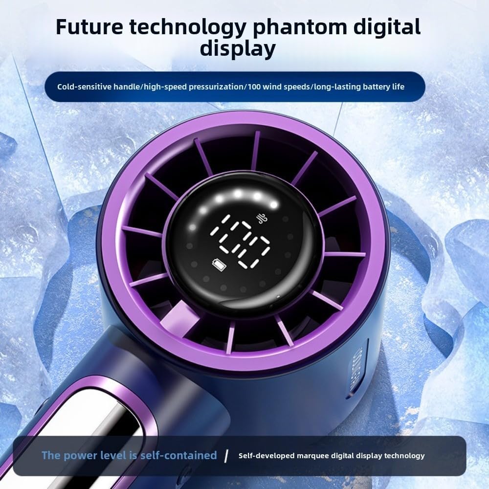 Portable Handheld Fan 1-100 Speeds Adjustable Turbo Mini Fan with LED Display Rechargeable Ice Cooling Metal Shell Personal Fan,Blue