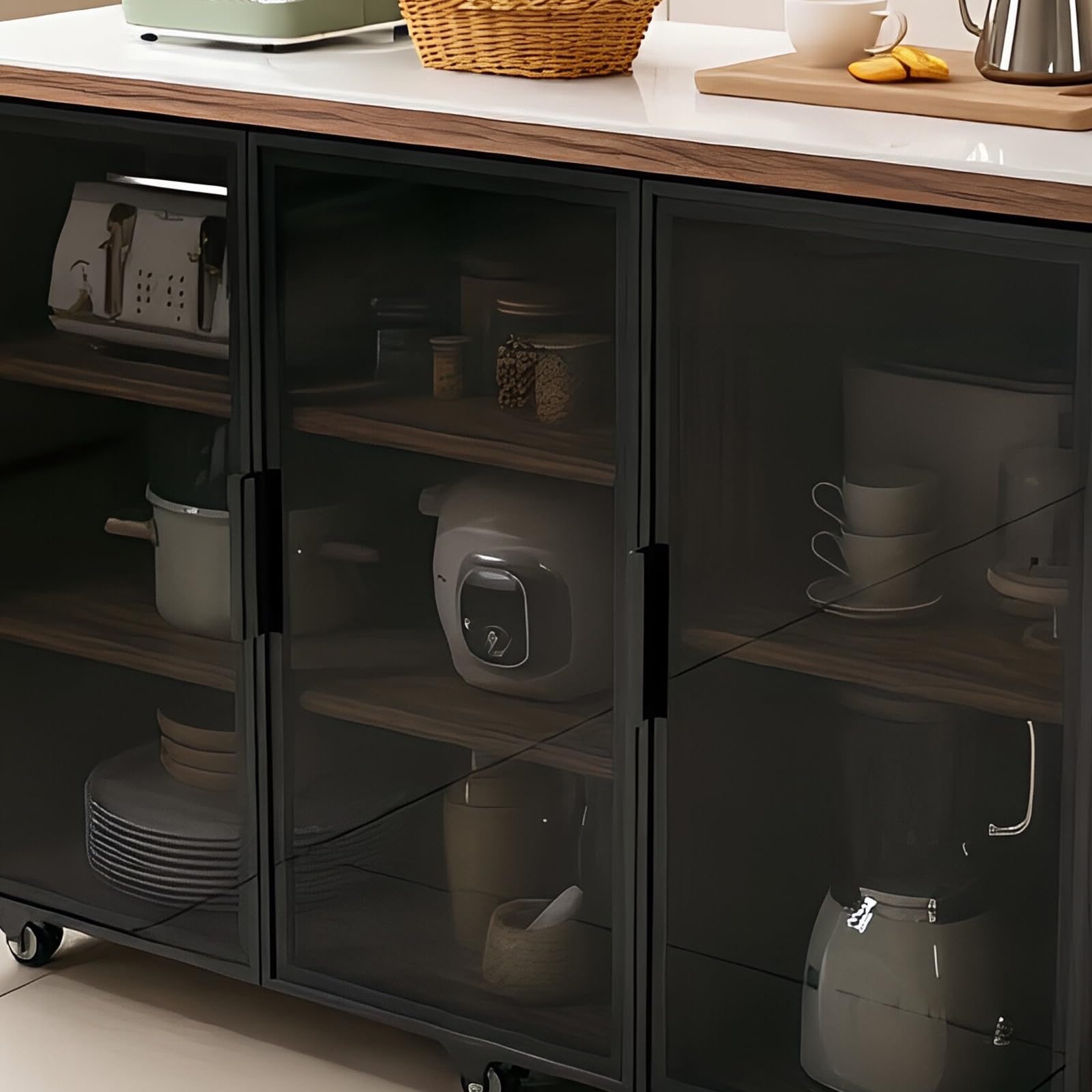 Zf9tBw5sH Unità cucina ad isola Isola cucina con ruote ante, ripiani portaoggetti, serratura e piano di lavoro