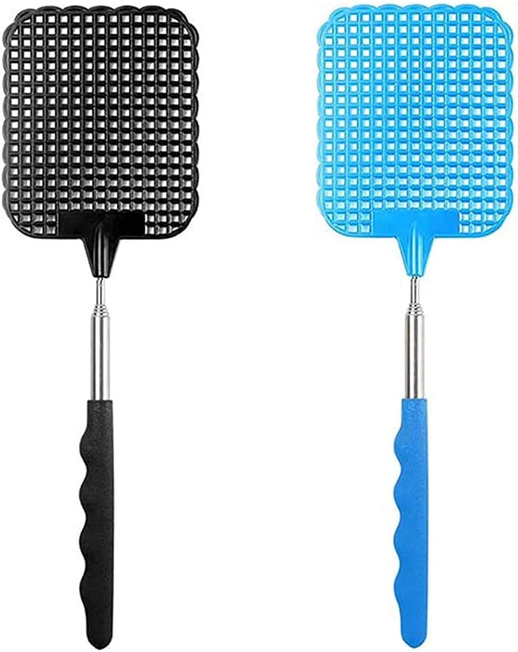 Fly Swatter, 2 Pack Extendable Fly Swatter, Strong Manual Fly Swats (Blue + Black)