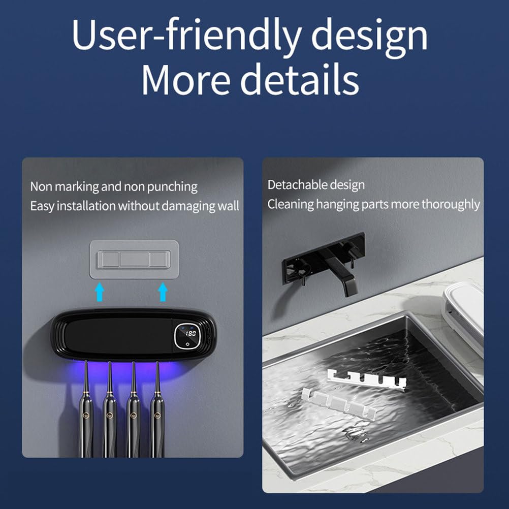 Soporte desinfectante UV para 4 cepillos de dientes | Soporte de pared para cepillo de dientes para baño con secado por ventilador | Limpiador y esterilizador de cepillos de dientes recargable por USB
