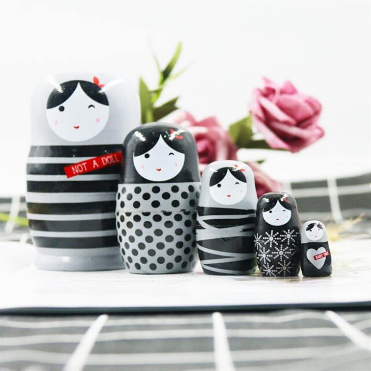 Amazon.co.jp: マトリョーシカ 黒と白の和風入れ子人形5点セット