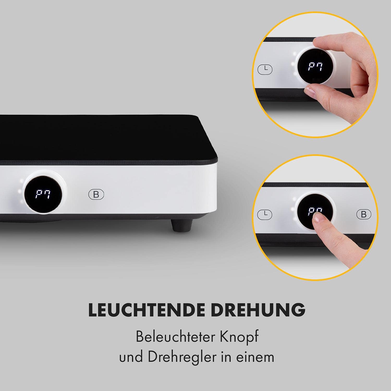 Klarstein FutureChef Doppel Induktionskochplatte, Leistung: 3000 Watt, 2 Zonen, Drehregler, LED-Anzeige, 10 Leistungsstufen, Timer, transportabel, Induktionskochfeld, Glaskeramik, schwarz