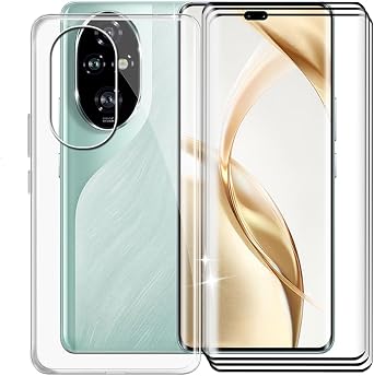 for Honor 200 Pro Case + 3 Pack Tempered Glass Screen Protector, Clear Soft Silicone Bumper Shell, Ultra-Thin Anti-Fall Back Cover for Honor 200 Pro 6.78" - Transparent