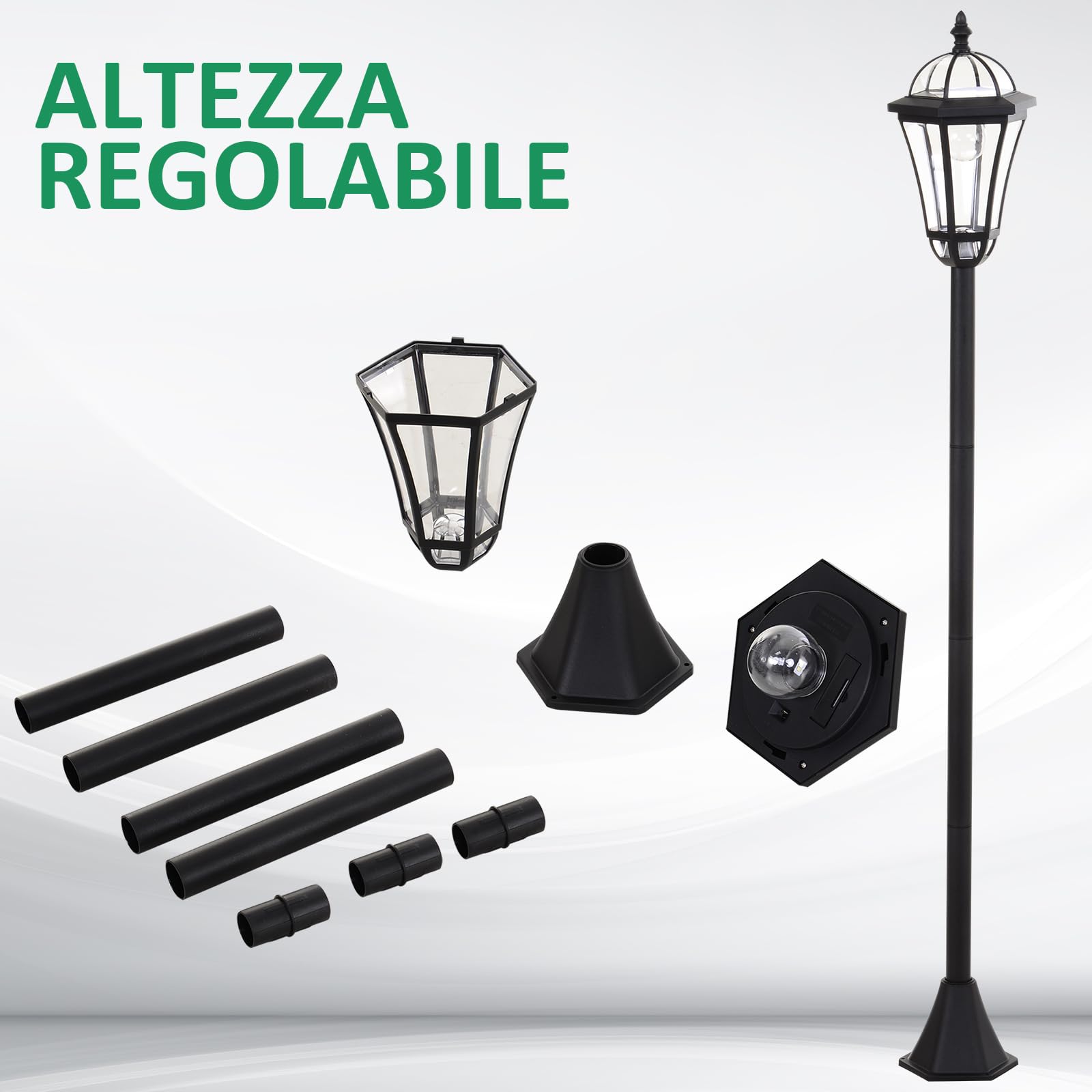 Outsunny Set 2 Lampioni Solari da Giardino, Luci da Esterno Solari con 2 LED, Accensione Automatica e Durata 6 Ore, Nero