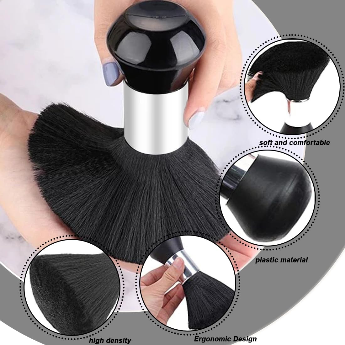 2 pezzi Barbiere Collo Spazzola, Pennello da Parrucchiere per Salone per il barbiere, per la pulizia dei capelli, per la rimozione della polvere, colore(Nero)