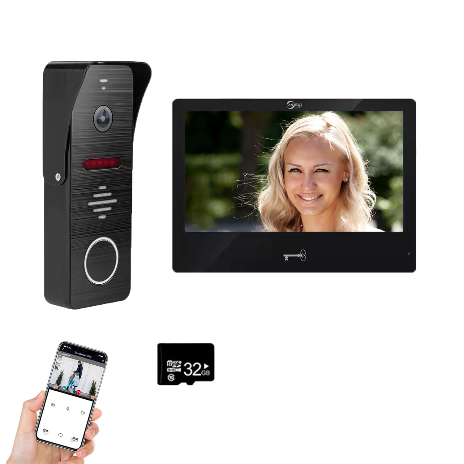 Videocitofono con schermo touch screen da 10 pollici (nero), videocamera per campanello HD 1080p (nero), audio a 2 vie, visione notturna, rilevamento del movimento, videocitofono, videocitofono (1