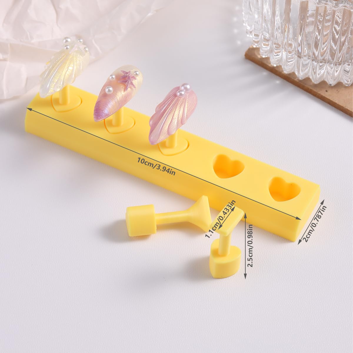 Nail Stand for Press On Nails Art Display Practice, 2 Set Non-Mangnetic Acrylic Fake tips Nail Art Holder for Painting with Double-Sided Tape for Home DIY Beginner Salon Supplies - Purple/Yellow