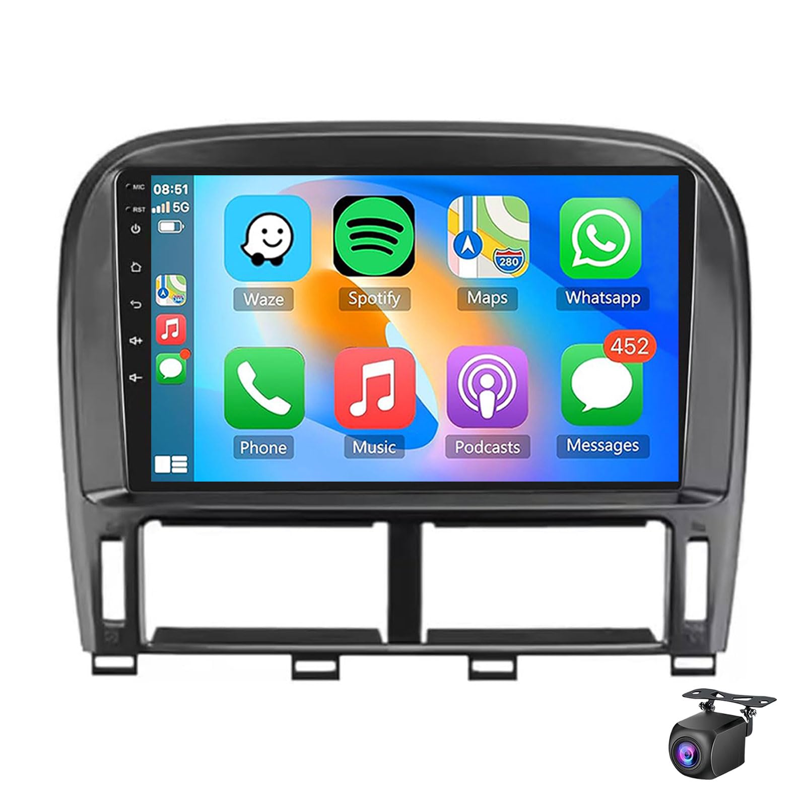 Android 15 Car Stereo For Le-xus LS430 2000-2006 With Wireless CarPlay Android Auto 9 Inch Touchscreen Radio With GPS Navigation WiFi Bluetooth Mirror Link EQ FM RDS SWC Bac(Size:8Core 8+128G,Color:B)