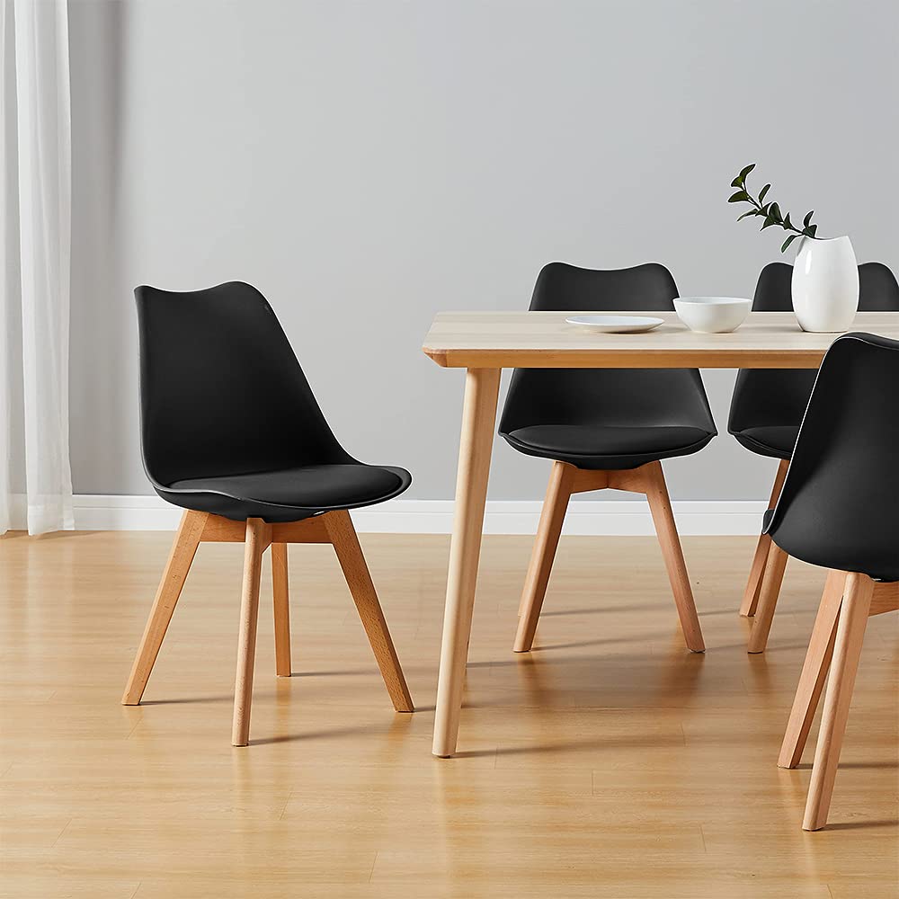 CangLong Mid Century Modern DSW Side Wood Legs for Kitchen, Living Room Dining-Chairs, Pack of 4, Black
