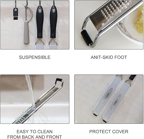 Miniatura 3 de Juego de 3 ralladores de queso y pelador de limón con cepillo de limpieza, trituradora de queso de acero inoxidable, herramientas de cocina para