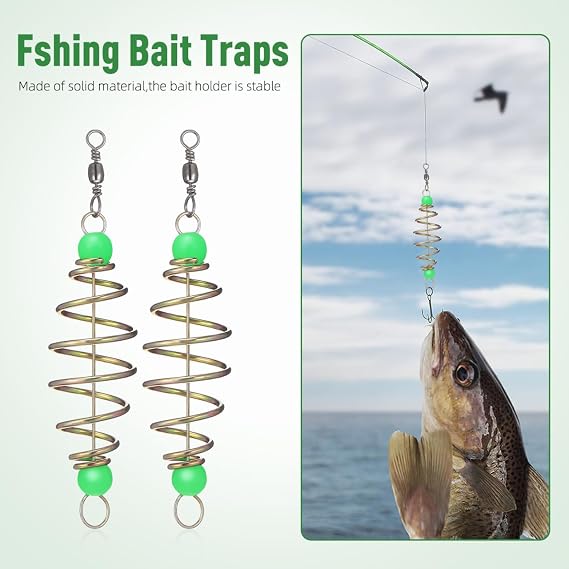 48Pack Fishing Bait Cage, Carbon Steel Spring Coarse Lure Feeder | Carp Bait Holder with Luminous Beads for Dough, Pack Bait and Catfish Rigs, Fish Accessories