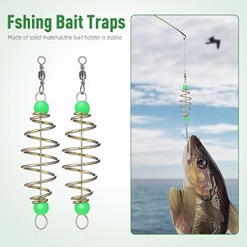 48Pack Fishing Bait Cage, Carbon Steel Spring Coarse Lure Feeder | Carp Bait Holder with Luminous Beads for Dough, Pack Bait and Catfish Rigs, Fish Accessories