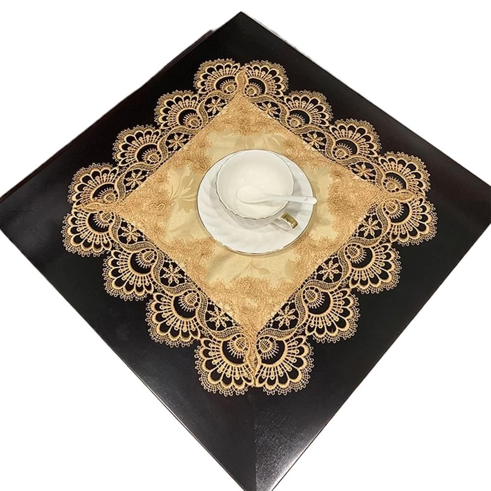 FAYING Lace Table Doilies Square Bedside Tablecloth Nightstand Cover Coffee Dining Tables Centerpiece Small Table Cloth Vase Mat Cup Mat(Classic Gold)