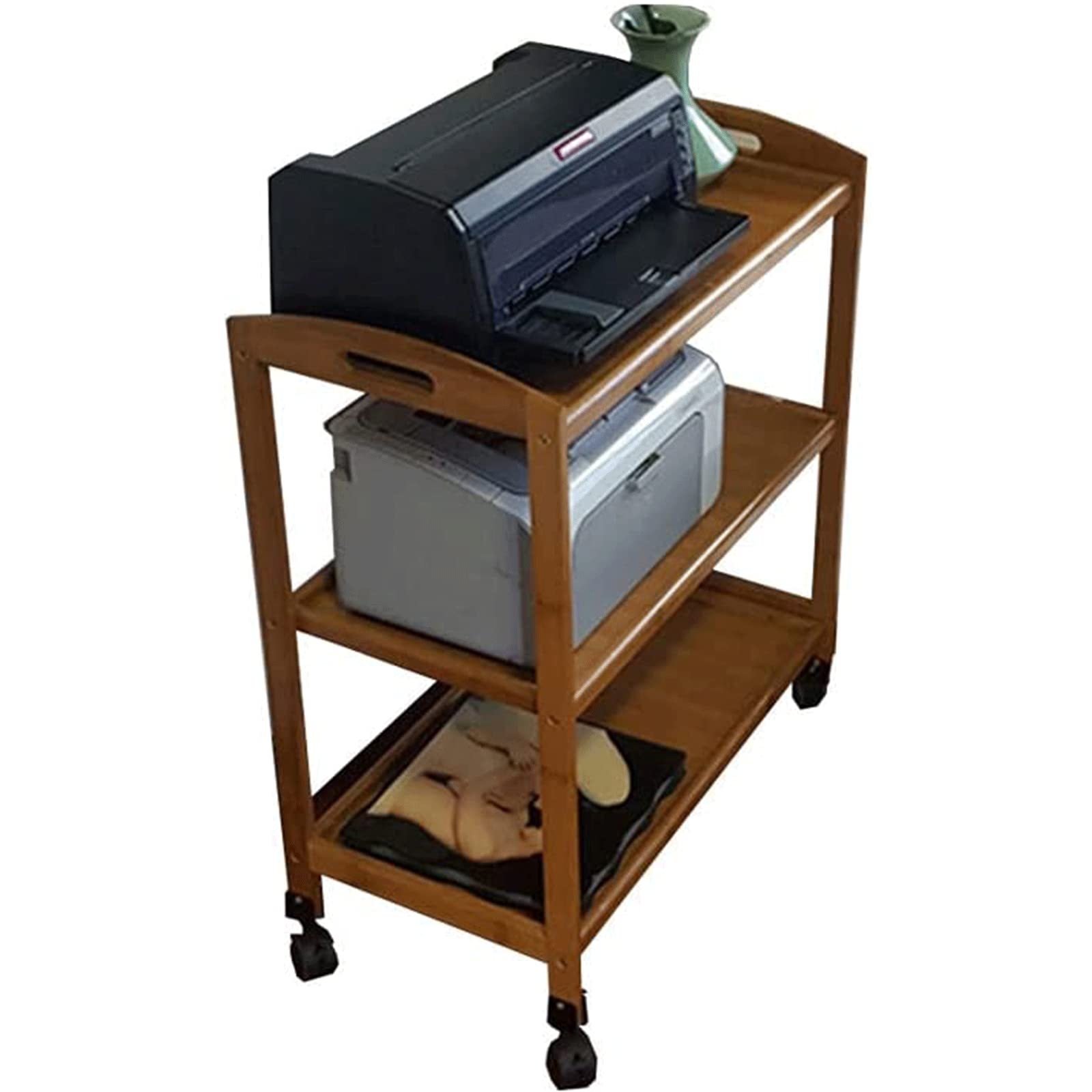 ZUMAHA Multilayer 3-Tier Printer Stand with Wheels, Media Equipment Floor Stand, Printer Storage for Home ＆ Office, Sturdy ＆ Durable Audio Bracket Mobile