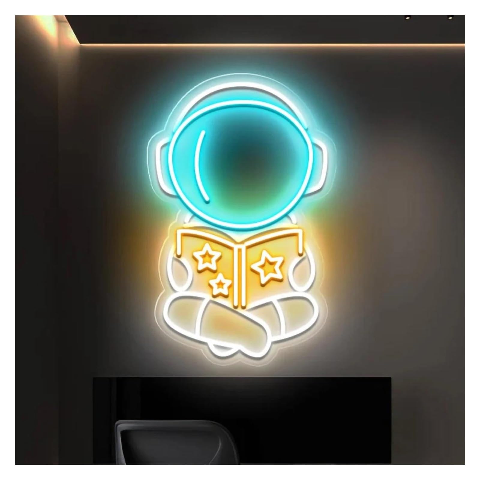 LEMST Signs Lamp Astronaut Reading Neon Signs USB Powered Astronaut Neon Lights Adjustable Brightness, for Club Bistro Decor 30cmx39cm(B)