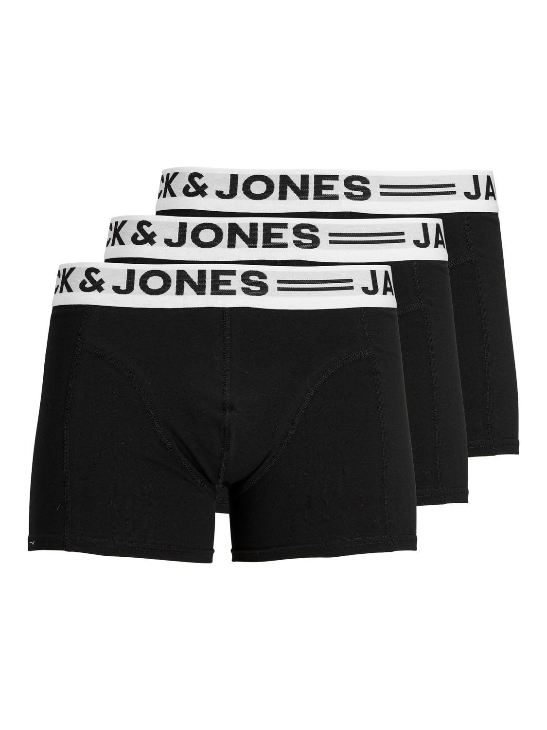 Jack & Jones Men's Black (White Waistband) Jacwaistband Trunks 3 Pack Noos Boxer Shorts, Grey (Asphalt Detail:hawaian Ocean Fiery Red), X-Large