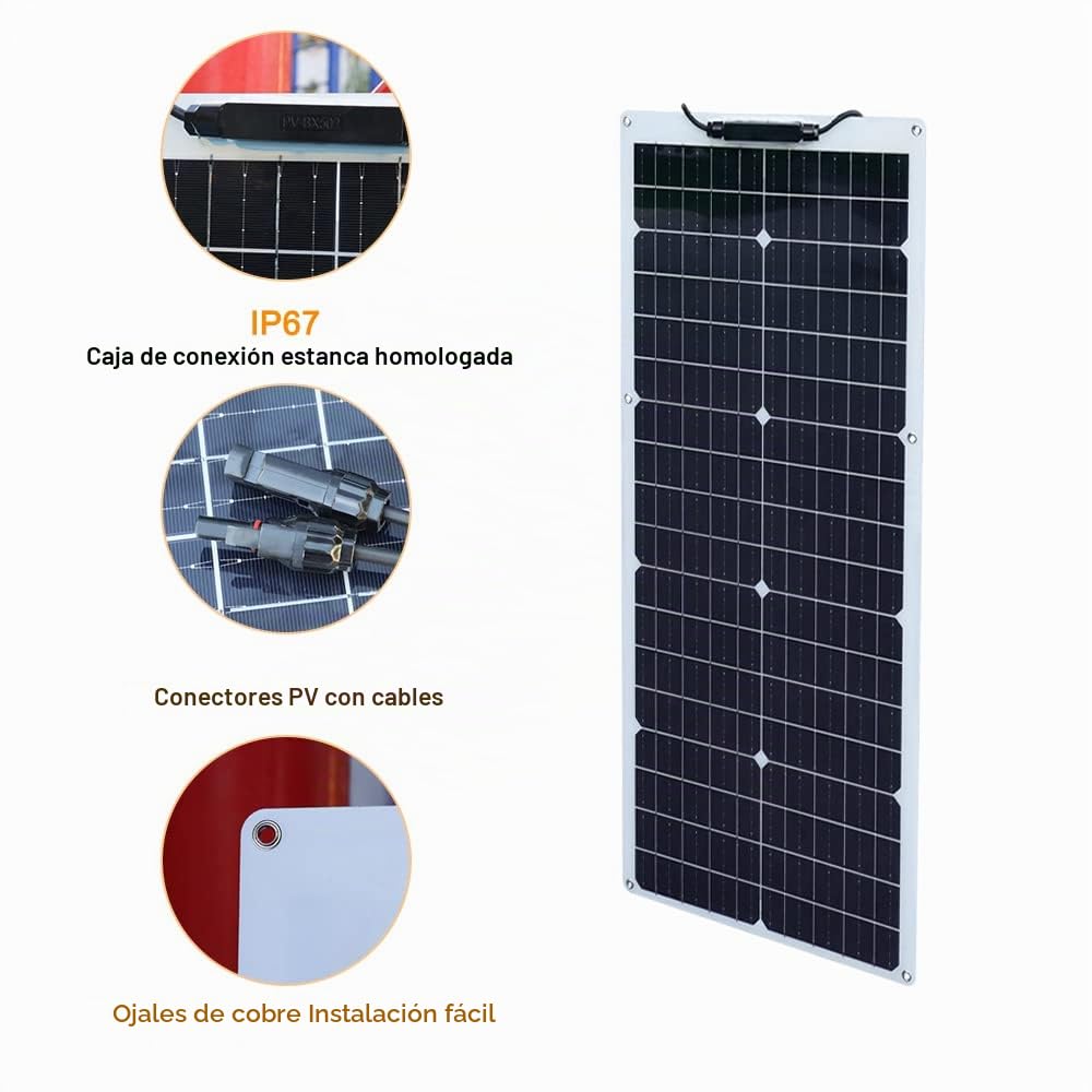 XINPUGUANG Panel solar flexible de 50 W, módulo fotovoltaico monocristalino para barco, coche, autocaravana, cobertizo (50 vatios)