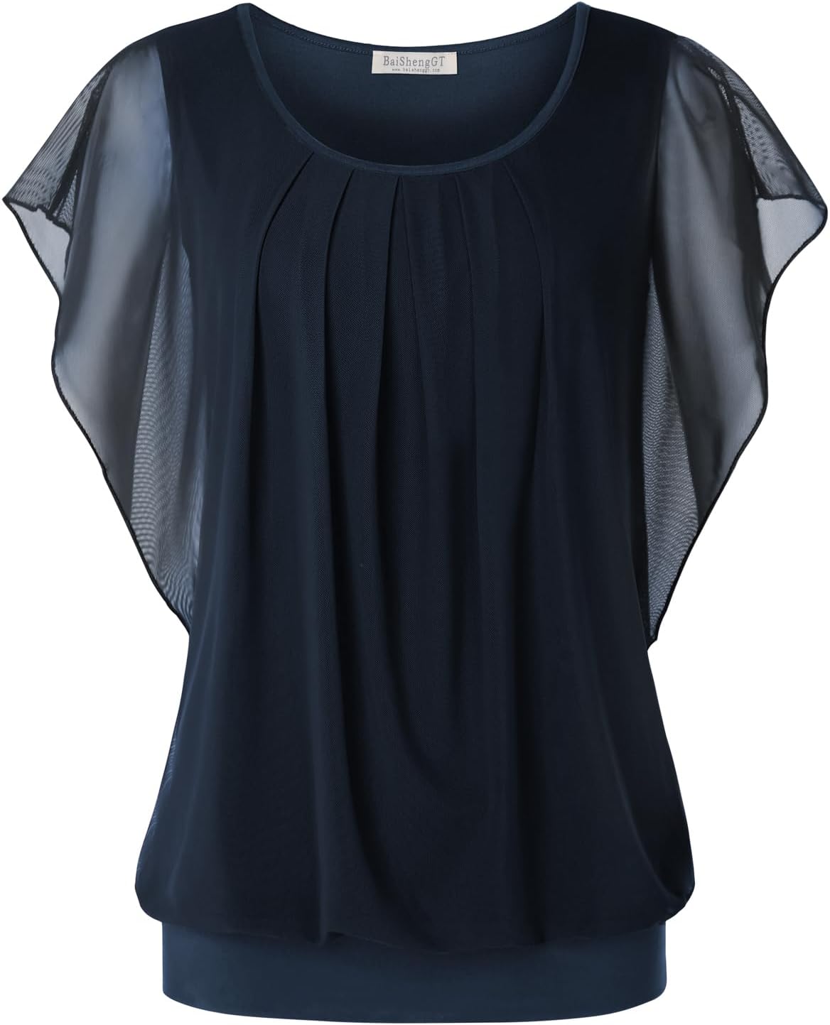Womens Summer Tops Flutter Short Sleeve Pleated Front Mesh Shirts Dressy Casual Blouses