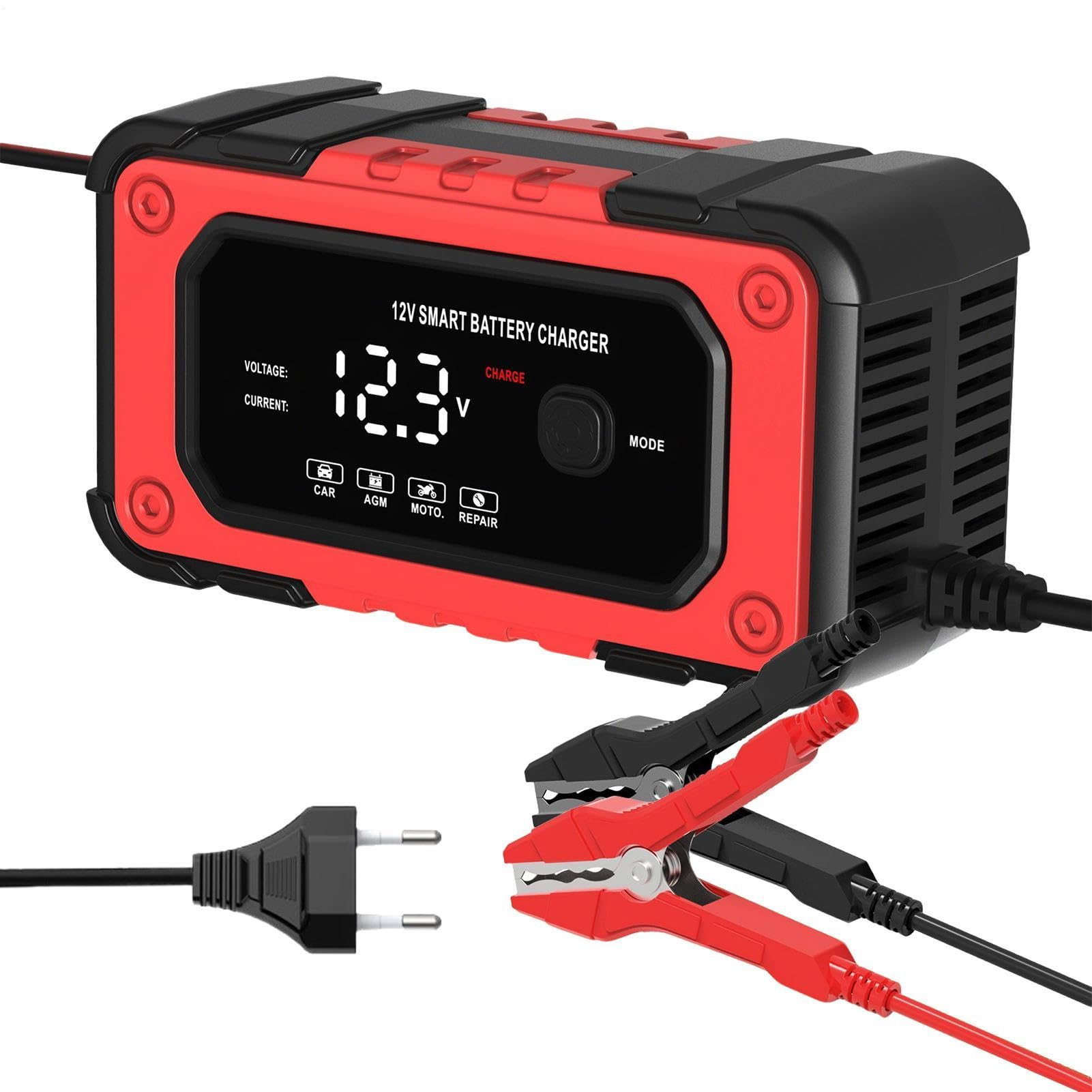 Prostownik Samochodowy Automatyczny Konserwator Z Wyświetlaczem LCD I | Ładowarka Podtrzymująca 12 V 6 A Do Samochodów, Ciężarówek, Motocykli, Łodzi, ATV, SUV-ów, Kamperów i