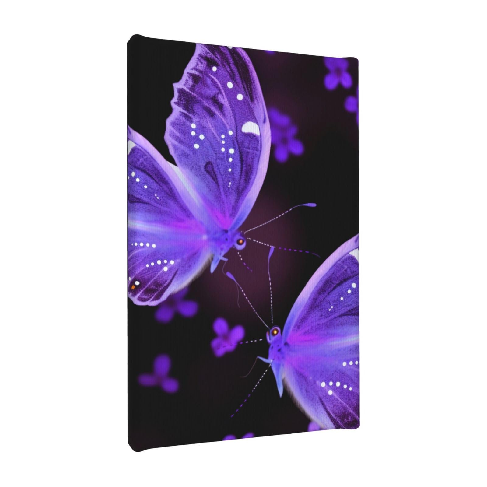 Ykljg Beautiful Purple Butterfly Printed Wall Art Canvas Painting 20X30 Cm Wooden Framed Picture Painting Artwork Prints For Bedroom Kitchen Home Office Decor