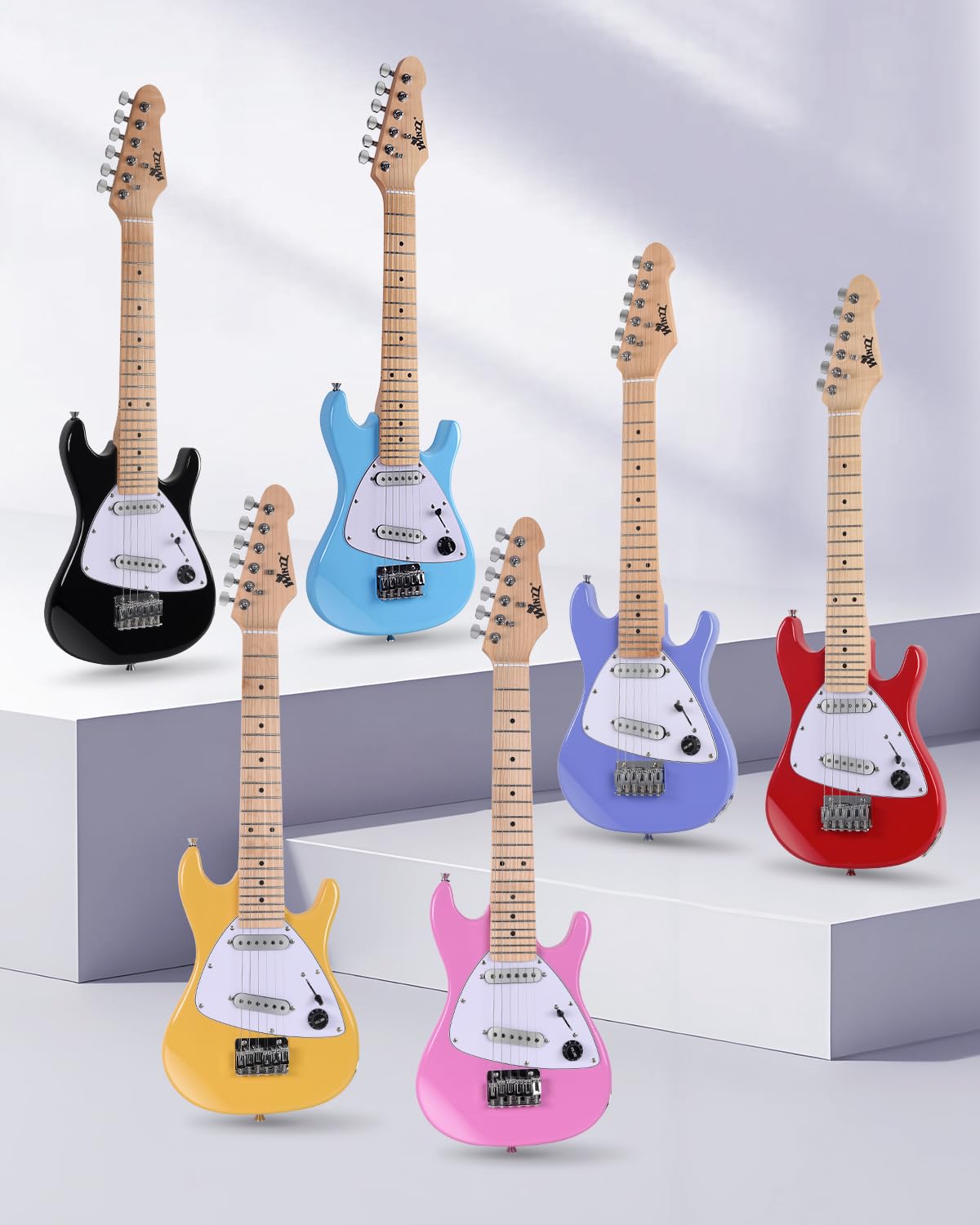 Winzz 30-Zoll-E-Gitarren-Einsteiger-Set für Kinder, Junior-E-Gitarre im Mini-Format (1/4 Größe) für Kinder, Komplettset für Einsteiger mit Verstärker, Glänzende Rote Farbe