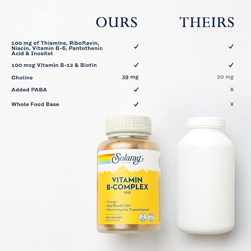 Miniatura 6 de Solaray Vitamina B-Complex 100 mg energía saludable formación de células sanguíneas y soporte de transmisión de impulso nervioso 100 cápsulas
