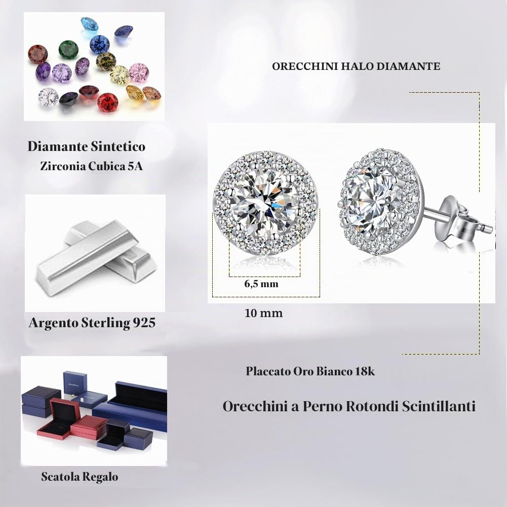 jiamiaoi Orecchini a Perno Donna Argento 925, Placcato in Platino Bianco con Brillante Zircone, Ipoallergenici per Pelli Sensibili