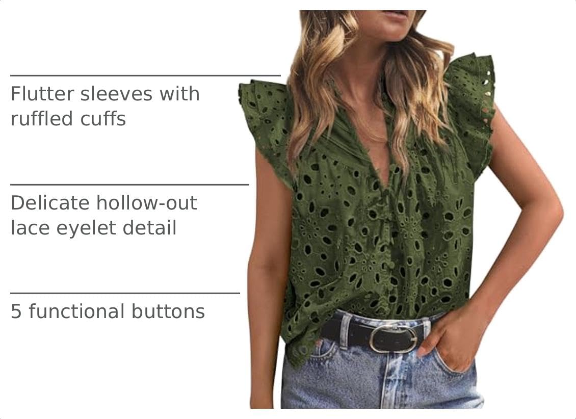 PRETTYGARDEN Women's Eyelet V Neck Summer Tops Dressy Casual image 4