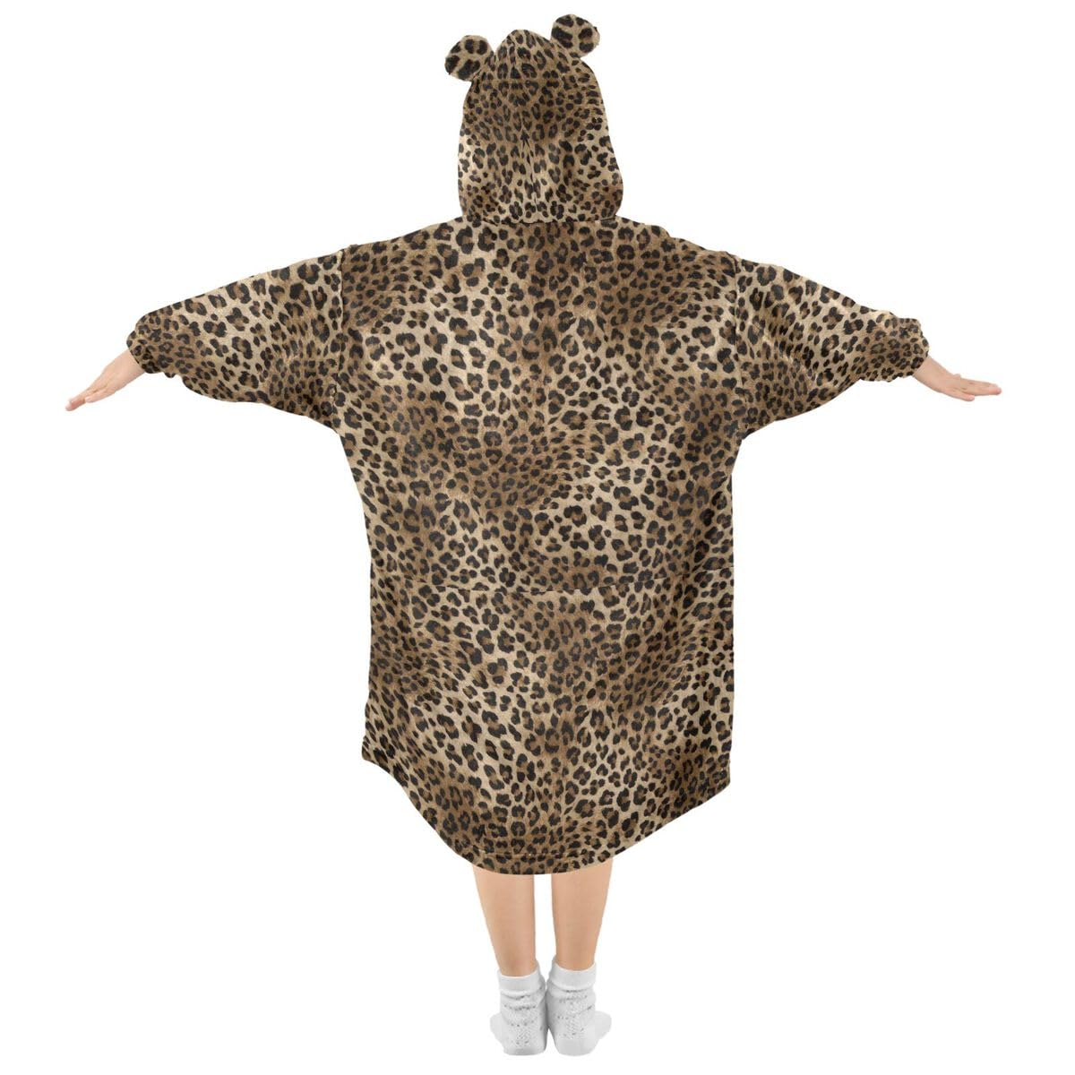 Leopard Skin Dziecięcy koc do noszenia z kapturem, oversize, bluza z kapturem, sweter, skóra zwierzęca, dla chłopców i dziewcząt w wieku 3-14 lat