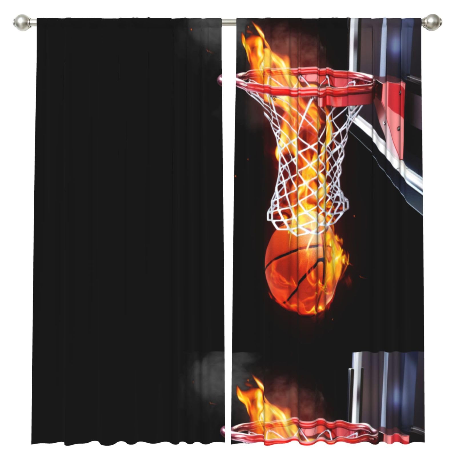 InOmak Basketball Sports Flame Ball, 2 Panels Window Curtains 52 x 84 Inch Blackout Curtains for Living Room Bedroom