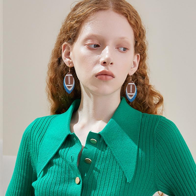 ONLYJUMP Colorful Layered Football Dangle Earrings For Women Glitter Faux Leather Football Sports Lover Teardrop Earrings Unique Fashion Sequined Leather Football Earrings Jewelry Gift - Image 3
