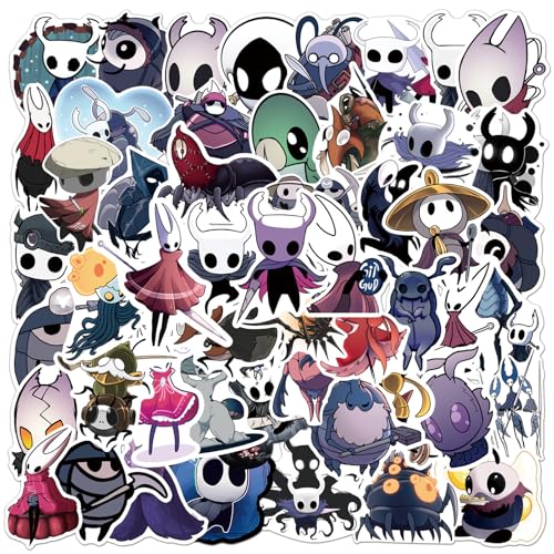 50pcs Cartoon Hollow Knight Stickers for Kids, Vinyl Waterproof Decal for Water Bottle Laptop Toy Sticker for DIY Decorate Bumper Phone Hard Hat Kids Teens Gifts (Hollow Knight)
