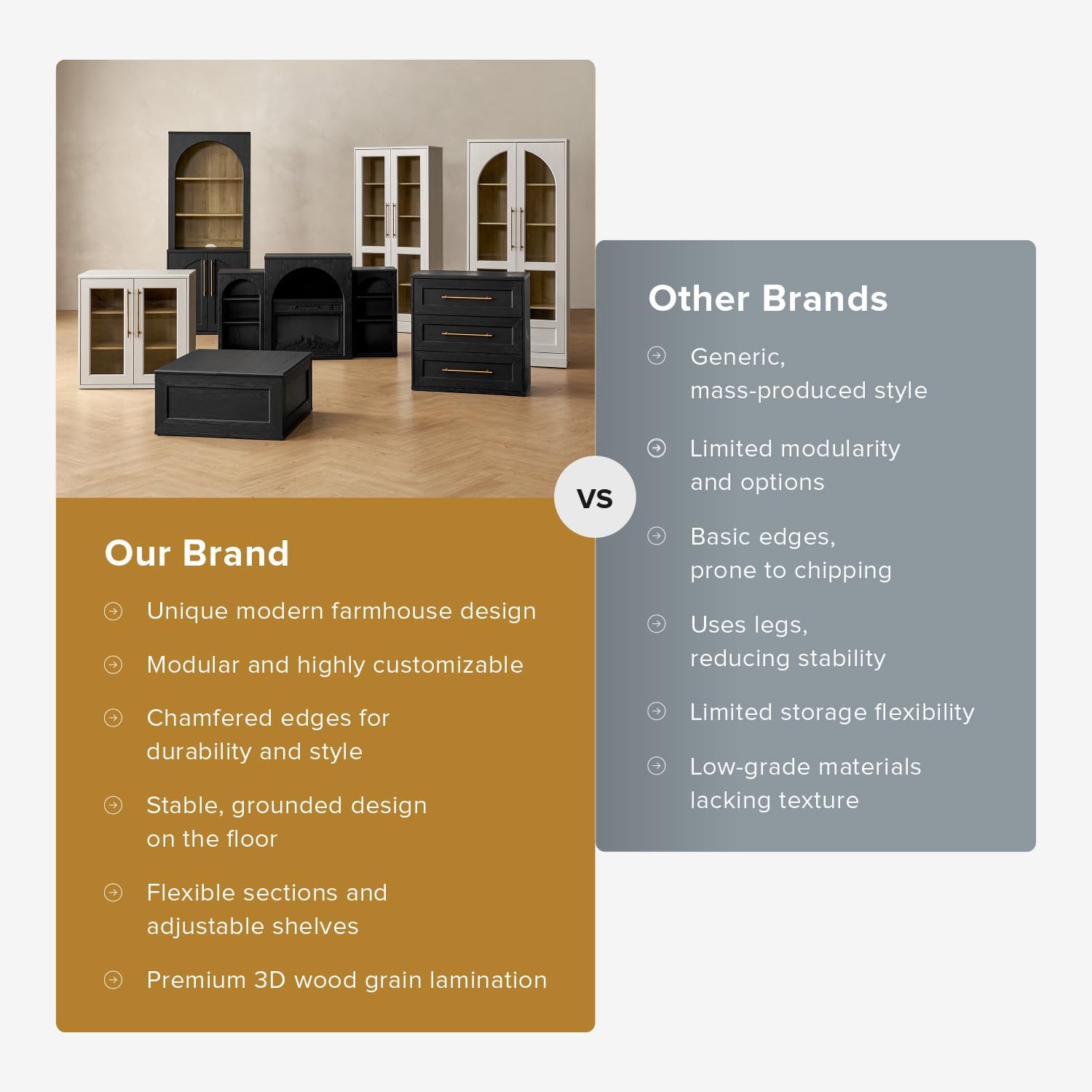 mopio Blake Storage Cabinet, Small Modular Accent Display Sideboard Buffet Cabinet with Storage, Media Console Credenza, for Kitchen, Coffee Bar, Pantry, Living Room (White Oak Arched, Single)