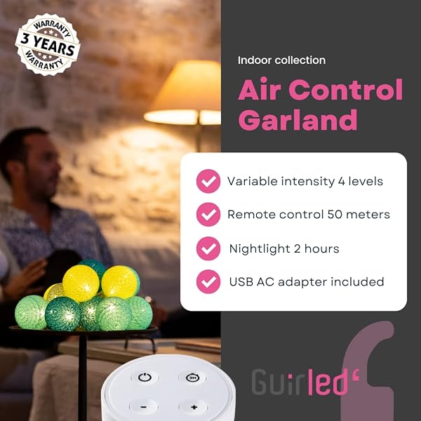 GuirLED - LED Baumwollkugeln Lichterkette USB - Drahtlose Fernbedienung - Baby Nachtlicht 2h - Dual USB 2A Netzteil enthalten - 4 Intensitäten – 32 Kugeln 3.2m - Einhorn - 2