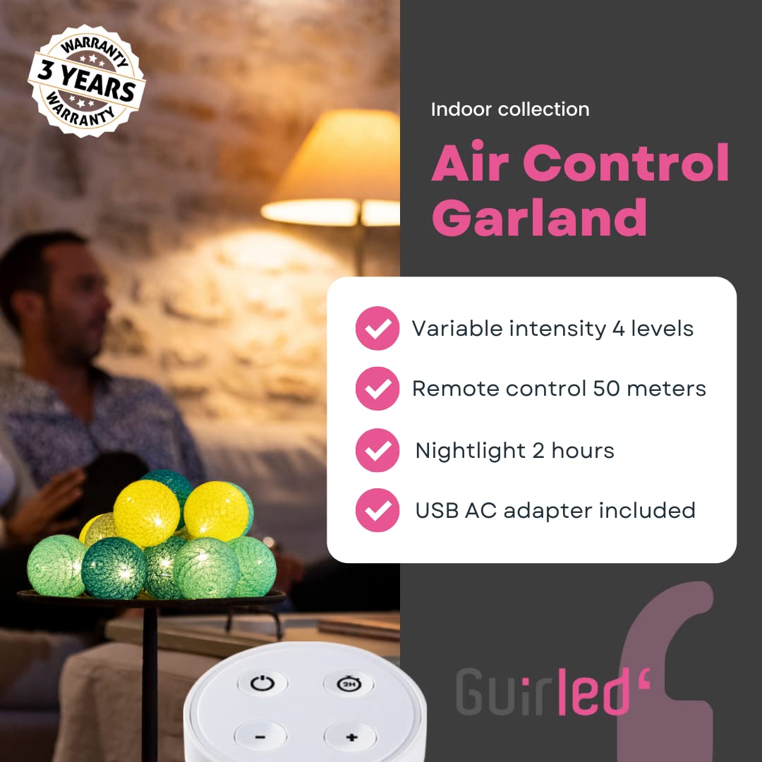 Ghirlanda luminoso a LED per batuffoli di cotone USB - Telecomando wireless - Luce notturna per bambini 2h - Adattatore di alimentazione doppio USB 2A incluso - 4 intensità - 32 sfere 4,8 m - Emisfero