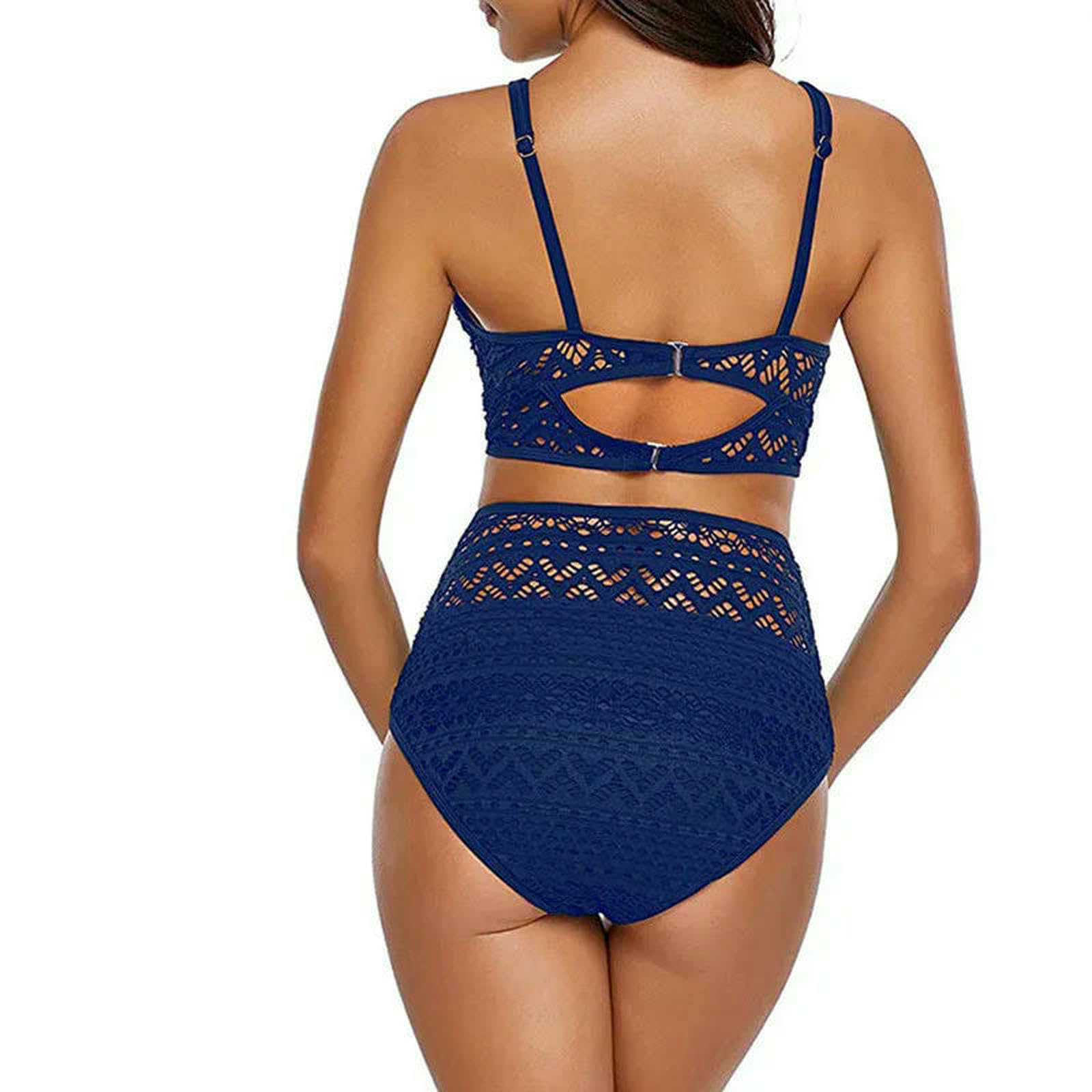 Koronkowe bikini z wysokim stanem i nylonowym elastanem, dekoltem w kształcie litery V